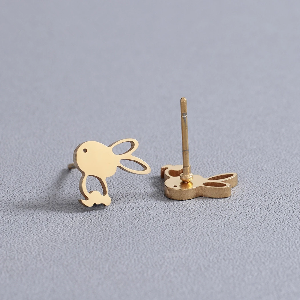 

Kinitial Cute Rabbit Stainless Steel Stud Earrings for Women Fashion Cat Heart Wing Animal Earrings Simple Oorbellen Jewelry