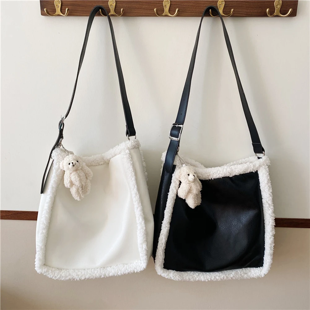 

Women's Bag Lamb Like Fabric Splicing Shoulder Shopper Crossbody Bags Student Girl Lamb Wool Large Capacity Designer Handbag