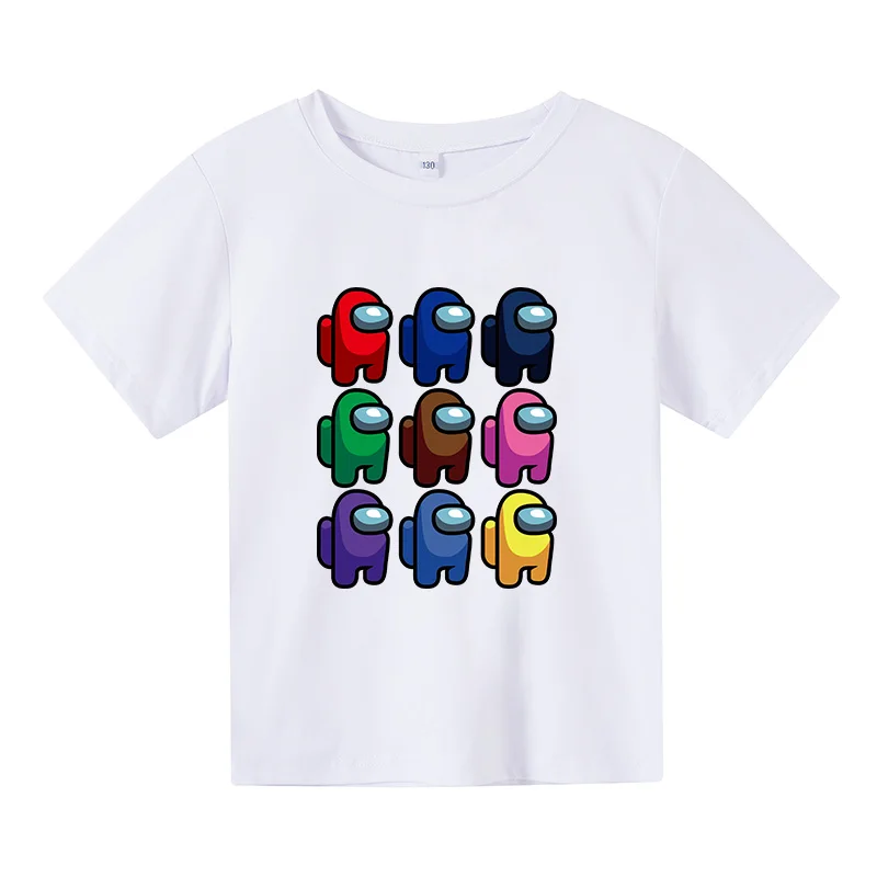 

AMONG White t-shirt, 2021 Summer Boys and Girls Short Sleeve T-shirts, Printed Pure Cotton Fashion AMONG Children's Clothing