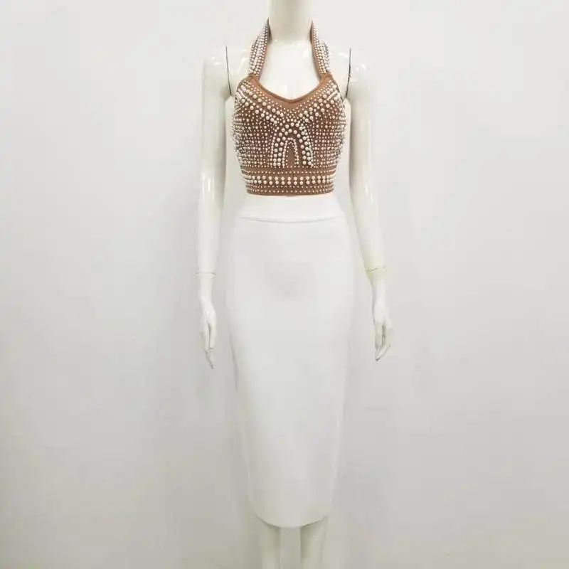 New Arrival Women Sexy Designer Diamond Crystal Bling Shining Fancy Halter Tops Ladies Trendy Night Club Black Brown Camis Tops