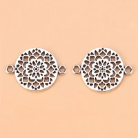 50pcslot silver color flower round connector 2 sided charms pendants for bracelet jewelry making accessories