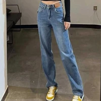casual high waist loose women denim jeans streetwear vintage long wide leg cowboy pants female fashion trousers capris 2021