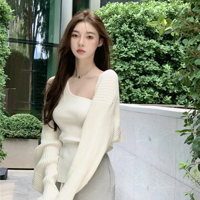 

Нежный стиль, вязаный кардиган, женский свитер с коротким длинным рукавом и шалью, осенне-зимний Свободный Повседневный Топ в стиле жареной ...