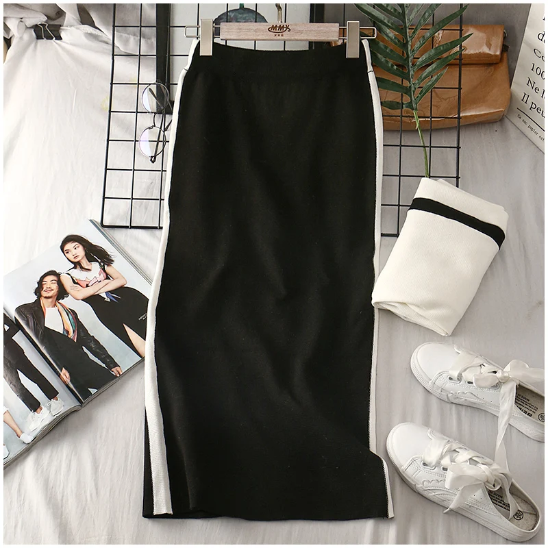 Трикотажные длинные юбки для женщин миди юбка голографическая до середины икры