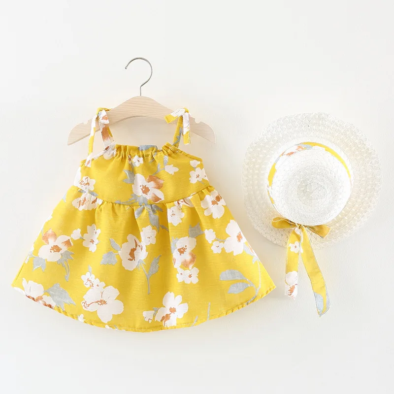 Children's Wear Girls 2019 New Baby Dress Fresh White Magnolia Straw Hat Bow Strap Princess Dresses | Детская одежда и обувь