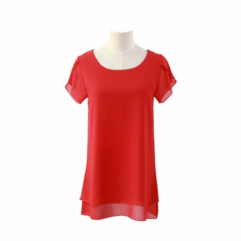 2020 новая женская шифоновая блузка летняя однотонная блуза с коротким рукавом