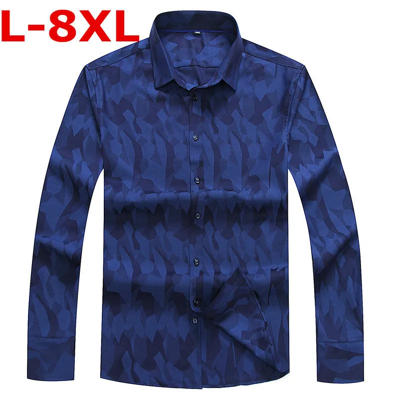 Размера плюс 8XL 7XL 6XL5XL для мужчин гавайская рубашка с длинным рукавом мужской