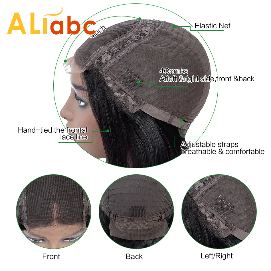 Aliabc, 4*4, парики на шнурке, бразильские прямые человеческие волосы, парики для женщин, не Реми, парики на шнурке, 150 плотность, средний коэффициент