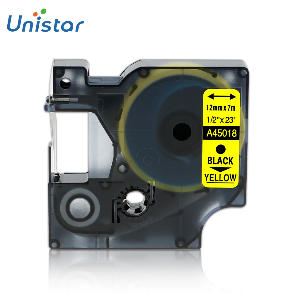 Unistar 12 мм 45018 черный на желтой этикетке ленты совместимы с Dymo D1 принтер этикеток