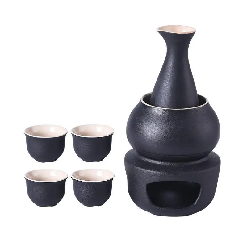 

Ceramic 6 Cup Wine Pot Set Vintage Ceramic Sake Warmer Jug Glasses Household Spirits Rice Wine Vodka Copas De Vino Gift Box EE5