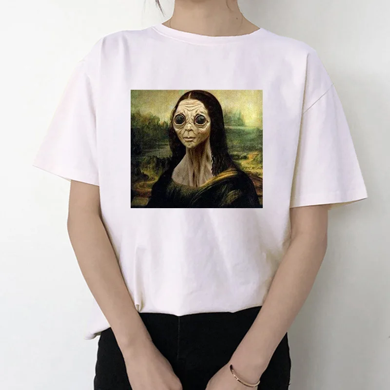 Mona Lisa 2020 летняя футболка Женская Harajuku забавная Футболка с принтом для отдыха