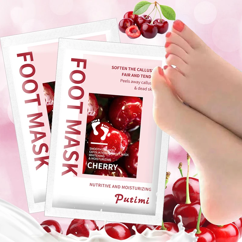 

PUTIMI 30packs Foot Exfoliating Mask Peeling Dead Skin Pedicure Socks Peeling Nourishing Cherry Foot Mask Heel Scrub Calluses