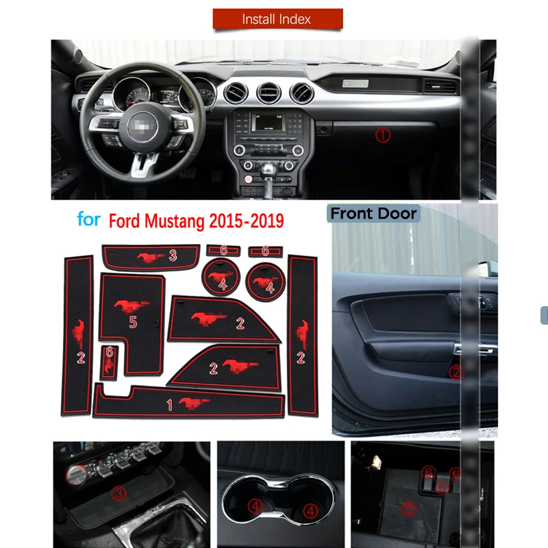 Нескользящий резиновый коврик с прорезями для ворот Ford Mustang 2015 2016 2017 2018 2019 6
