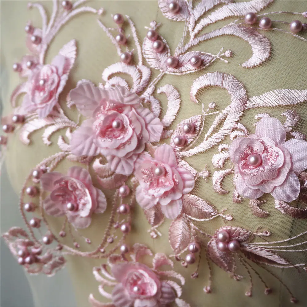 Светильник украшенный розовыми бусинами 3D цветок кружевная ткань вышитое платье