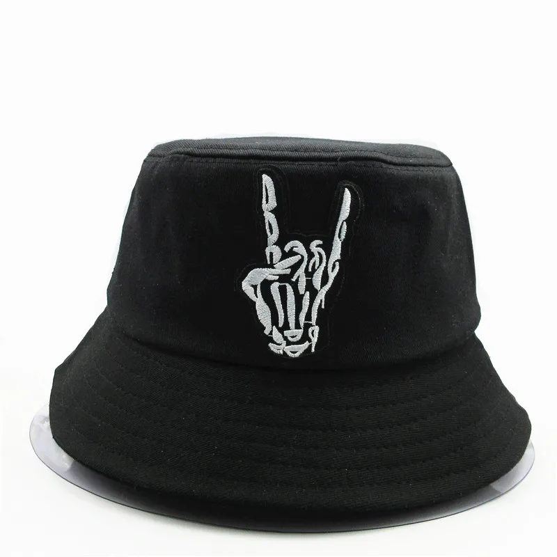 

skull gesture embroidery cotton Bucket Hat Fisherman Hat outdoor travel hat Sun Cap Hats for kid men Women 67