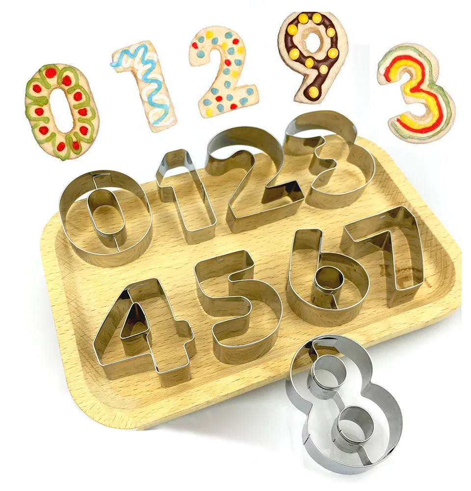 9PCS/Set 0-8 Arabic Numerals Cookie Cutters Molds Puzzle Numbers Cute Candy Stainless Steel Biscuit Mold DIY Baking Tools | Дом и сад