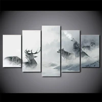 home decor canvas print 5 pcs hd white howling wolf group deer painting wall art modern pictures living room oil paintings new
