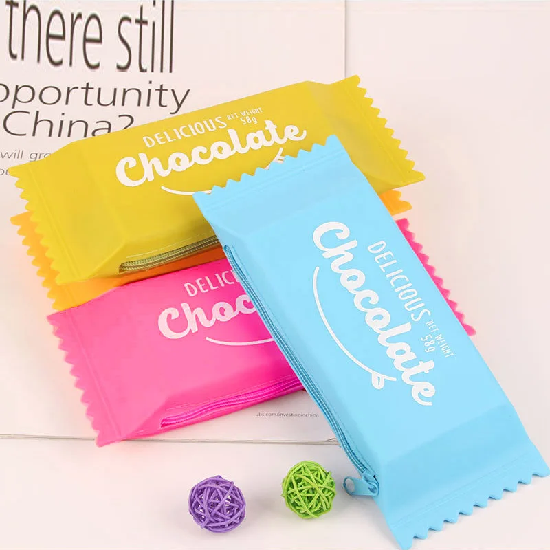 Кавайные пеналы силиконовые шоколадные конфеты милые для школы и офиса синий |