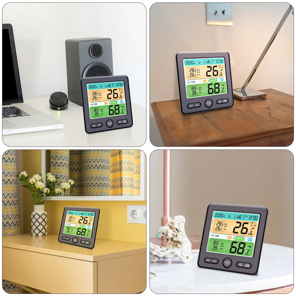 

1Pc High Precision Wall Mount Electric Hygrothermograph Clock with Battery