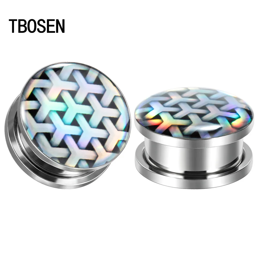 New Fashion Stainless Steel Geometry Texture Logo Ear Expanders Tunnels Earring Gagues Piercing Plugs Body Jewelry Gift 2pcs | Украшения и