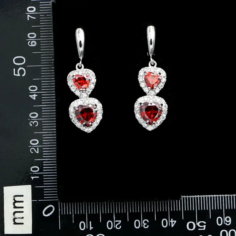 Милые свадебные серьги из серебра 925 пробы аксессуары красный камень белый