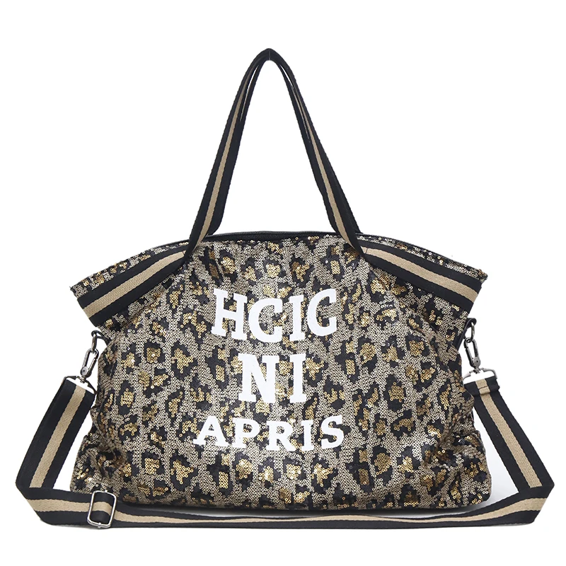 leopard Женская двусторонняя сумка из искусственной кожи с блестками для спортзала, спортивная сумка для фитнеса, сумка через плечо, сумка-тоут для путешествий, спортивная сумка - Цвет: leopard