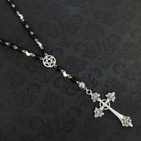 gothic rosary necklace gothic prayer beads pentagram necklace beaded trad goth necklace gothic cross necklace