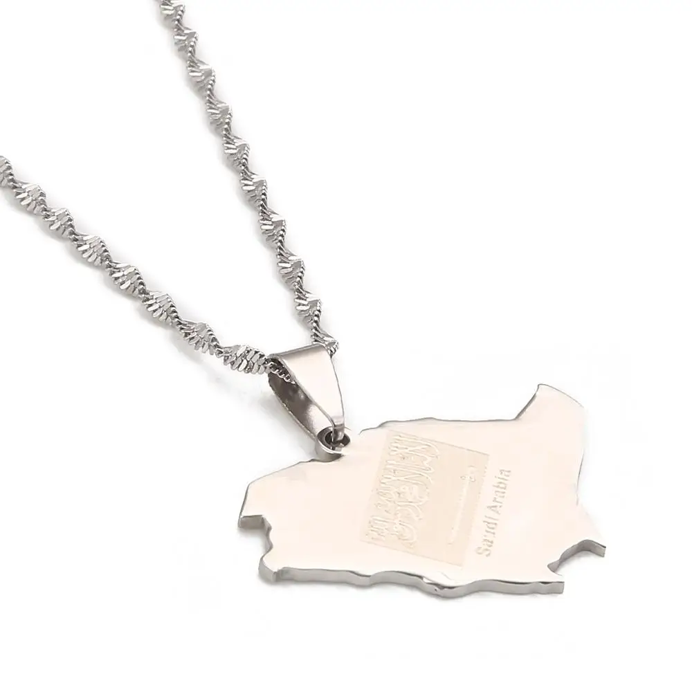 Цепочка с подвеской в виде карты Саудовской Аравии из нержавеющей стали|Ожерелья