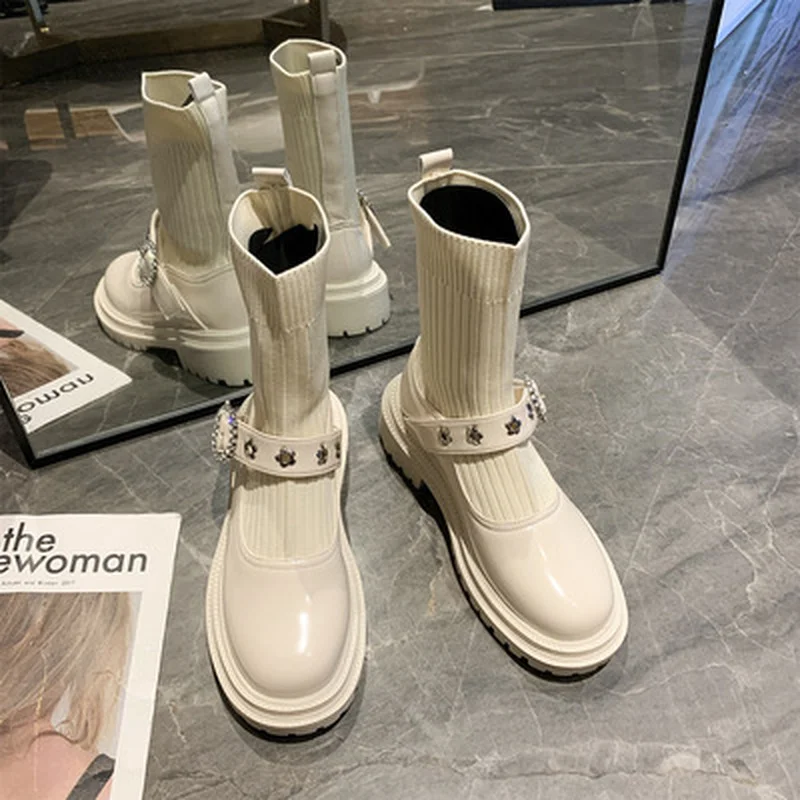 

Женские ботинки из ПУ кожи, на резиновой подошве, с круглым носком