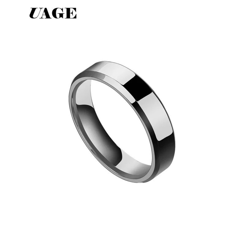 UAGE 2018 6mm Titanium Steel Black Finger Rings For Man Silver Plated Ring Women Golden-color Jewelry Female Wedding | Украшения и