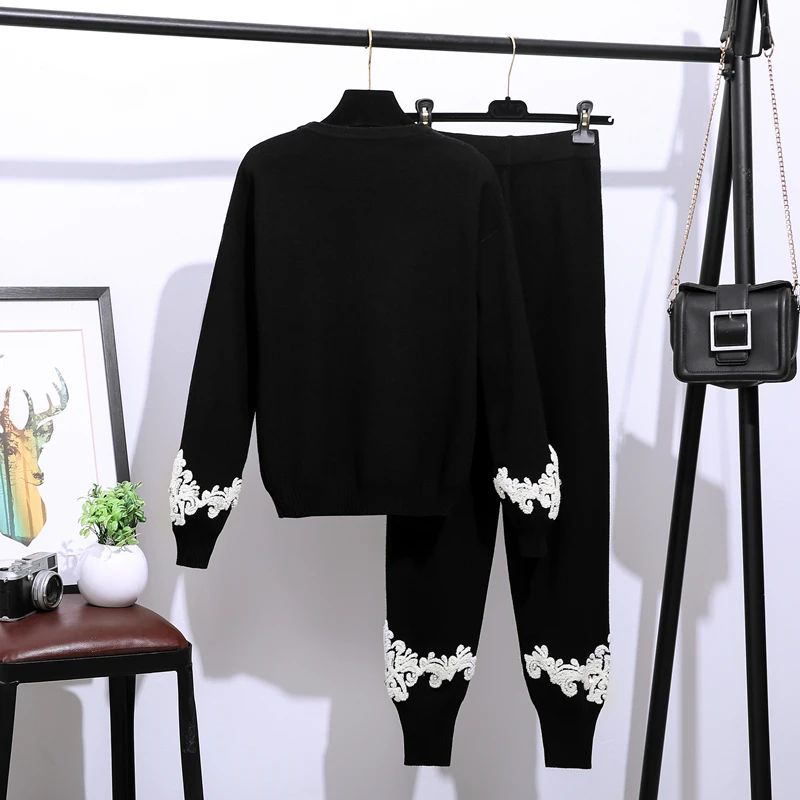 

Autumn Winter 2 2020 Set Sets Jumper Sweater +Trousers for Women two Piece outfits Knitting Pants Suit