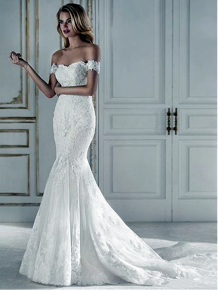 

Glamorous Fashion Sweetheart Neckline Mermaid Wedding Dresses Charming Lace Appliques Custom-made Bridal Wedding Gowns