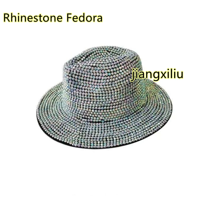 

Rhinestone Fedora Hat for Women big brimmed hat with diamond hat night party beach hat ladies fashion novel performance hat