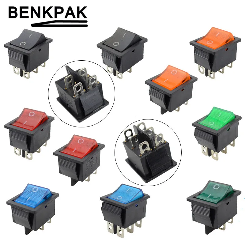 20 шт. переключатель ВКЛ./ВЫКЛ. 4 контакта/6 контактов клавишный с лампой красный