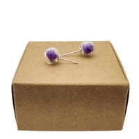 purple statice forget me not real flowers glass ball sterling 925 silver needle stud earrings for women boho fashion jewelry