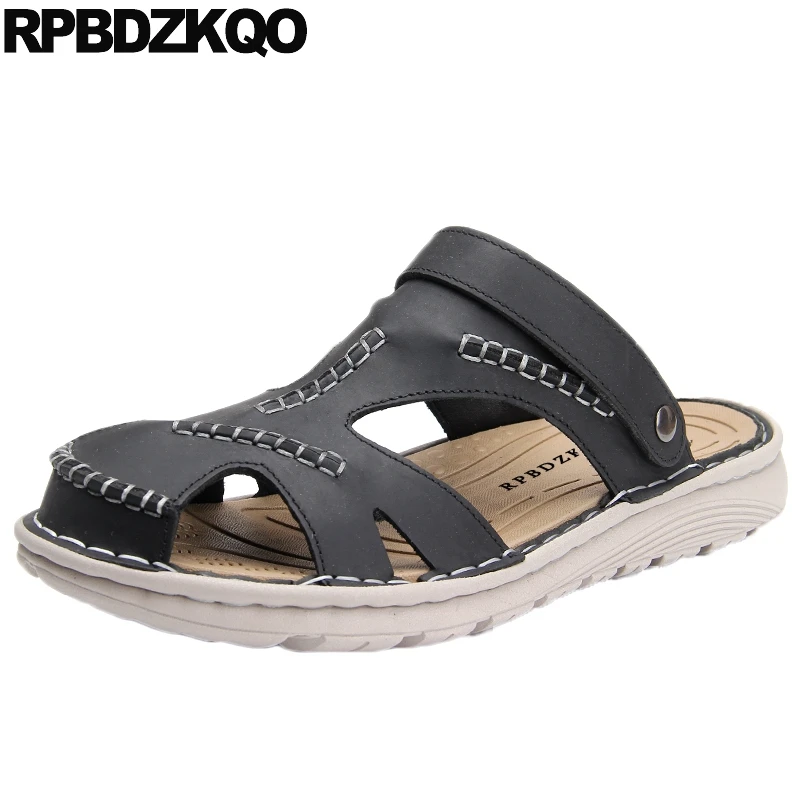 

Water Brown Beach Flat Fashion Designer Shoes Slides Outdoor 2021 Slippers Black Men Sandals Leather Summer Breathable Casual
