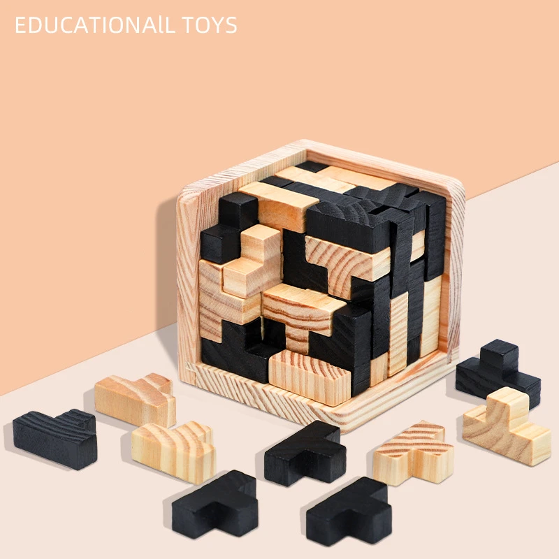 

Educational Tetris Shape 3D Wooden Puzzle Toy Brain Teaser Geometric T Shape Matching Jigsaw Puzzle Kids Early Learning Jigsaw