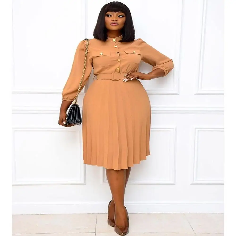 

2021 Large size women's collar solid color long African dress Dress Lady
