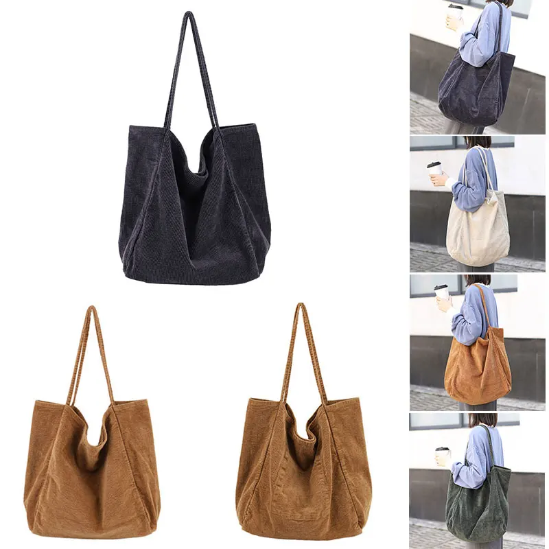 

Large Cord Eco Tote Bag Corduroy Tote Bags Women Shoulder Handbags Multiple Uses Big Capacity Shopping Bag 37*38*20CM-WT