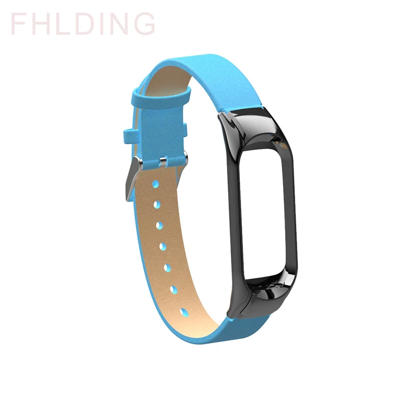 Lake blue Кожаный браслет для Xiaomi mi band 4 mi band 3 браслет металлический чехол с пряжкой для карт сменный ремешок для mi band 4 3 Аксессуары - Цвет: Lake blue