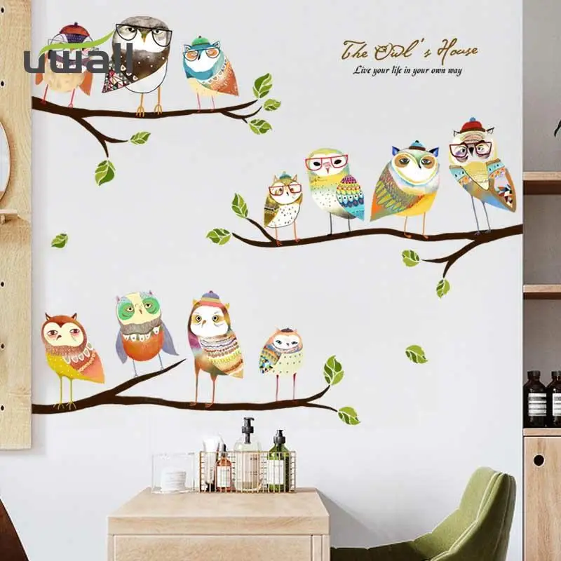 

Creative Cartoon Colorful Owl Bedroom Kids Room Decor Self-Adhesive Wall Stickers Living Room Decoration Home Decor Stickers