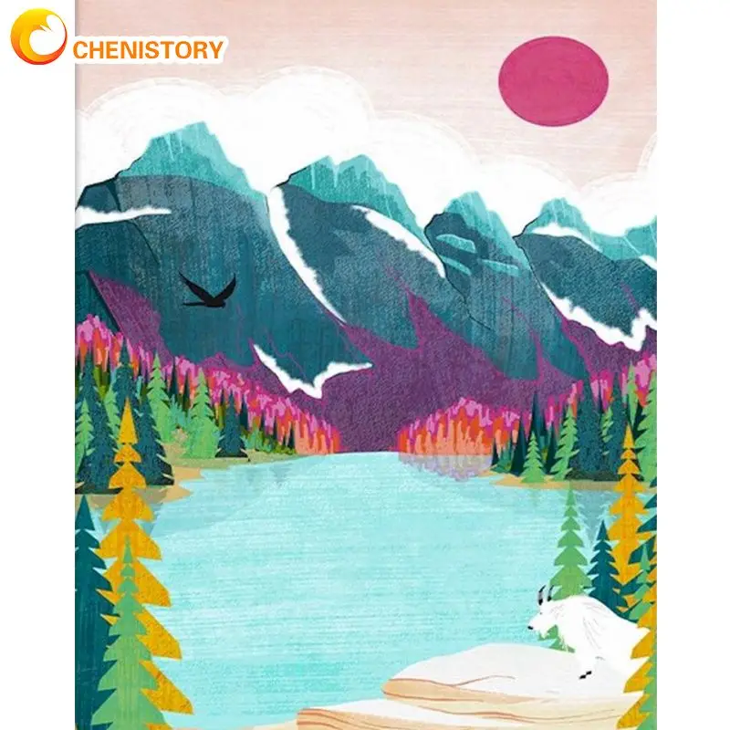 

CHENISTORY Oil Painting By Numbers For Adults Handmade DIY Gift Sunset Scenery Picture 40x50cm Frame On Canvas Home Decor Art