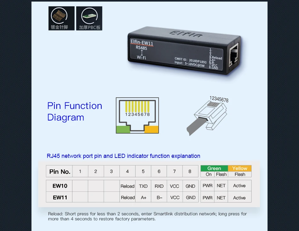 Elfin-EW11 последовательный порт TCP RS485 WiFi устройство Серверный модуль IP Telnet Modbus протокол TCP передача данных через WiFi