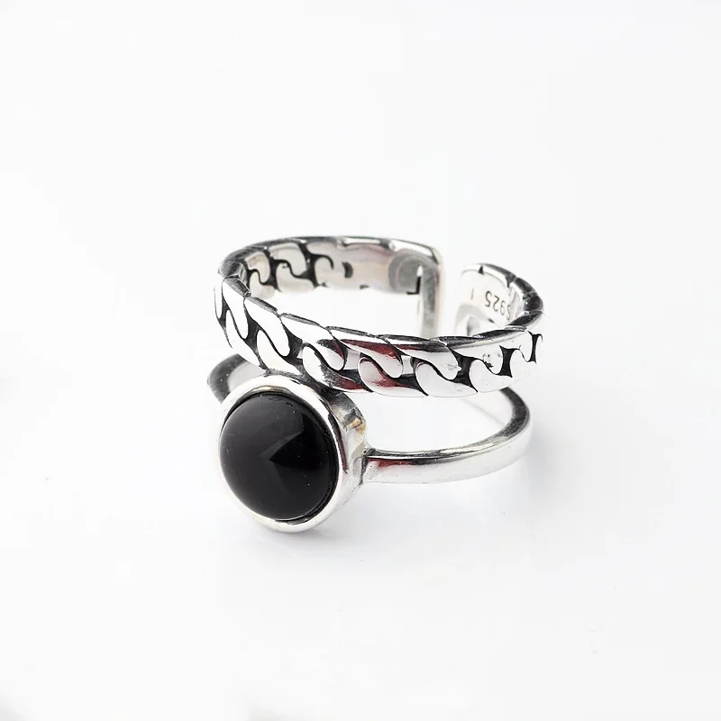 

Thai silver wholesale new s925 pure silver han edition joker black agate ring opening couples fashionable men and women