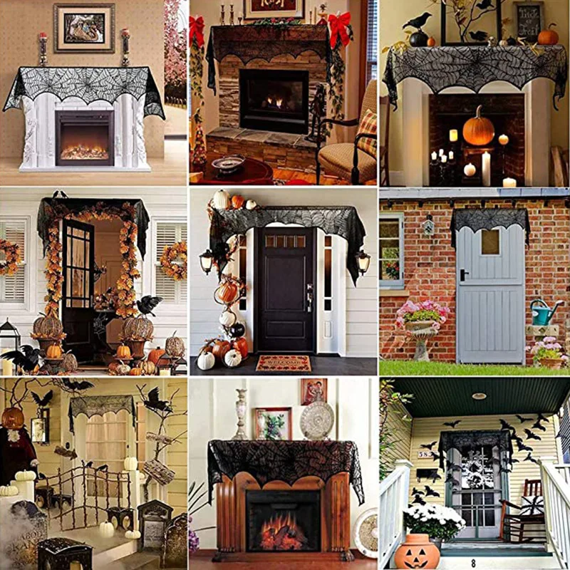 halloween decoration for home spider web lace tablecloth skull door fireplace curtain horror house party decoration new year2022 free global shipping