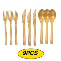 bamboo tableware 9pcs set reusable tableware spoon for knife natural wooden bamboo cutlery for salad tools vegetarian utensil