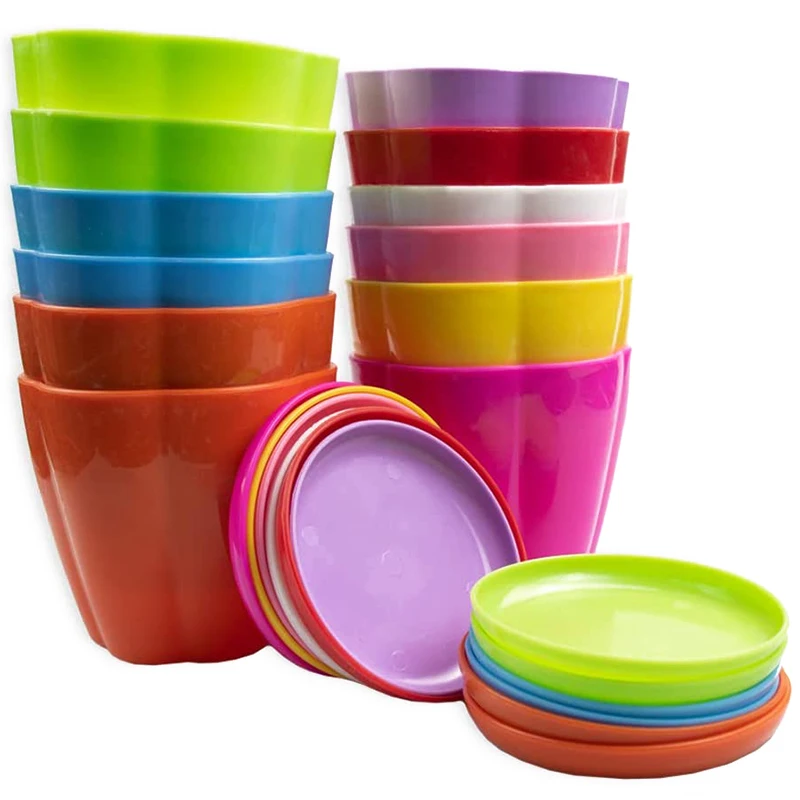 

12 Sets of Colorful Plastic Flower Pots with Trays Indoor and Outdoor Flower Pots (Ran Colors)