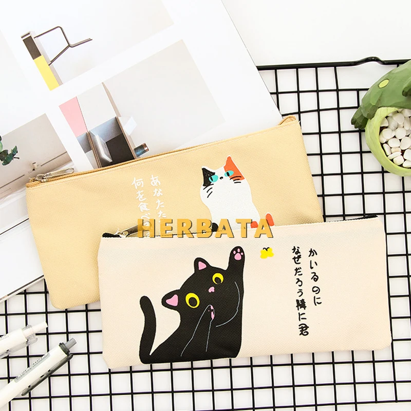 Творческий мультфильм пеналы Японский кот холст Канцтовары для учащихся