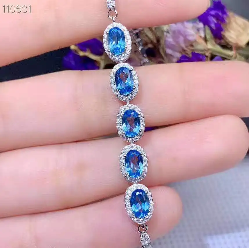 Серебряный ювелирный браслет S925 с натуральными синими драгоценными камнями |