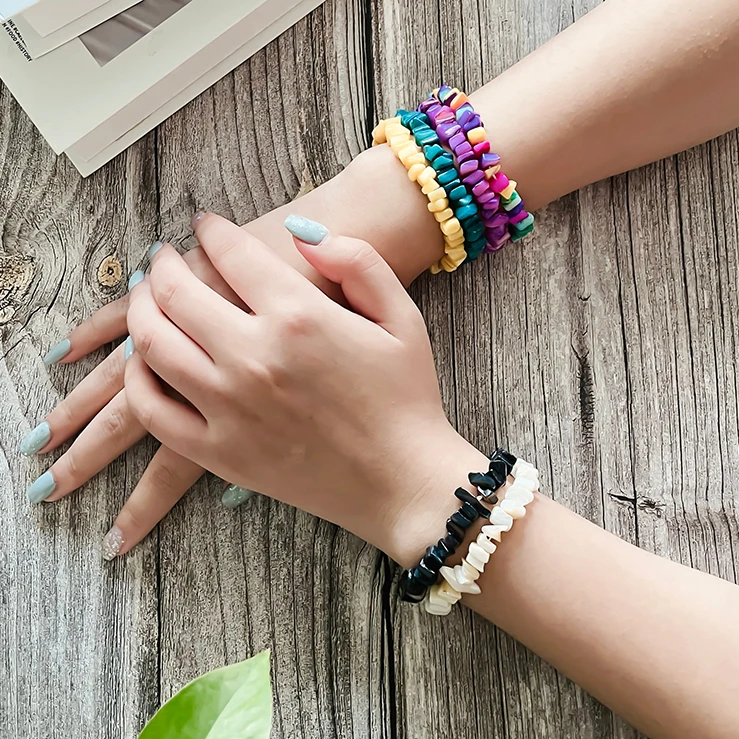

Boho Colorful Shell Bracelet for Women Natural Stone Bracelet Elastic Rope Adjustable Gorgeous Bracelet Handmade String Jewelry